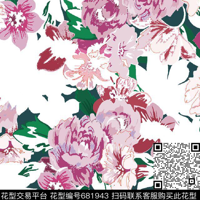 花瓣花卉数码印花花型下载（图片编号: 681943） - 瓦栏（Walan）
