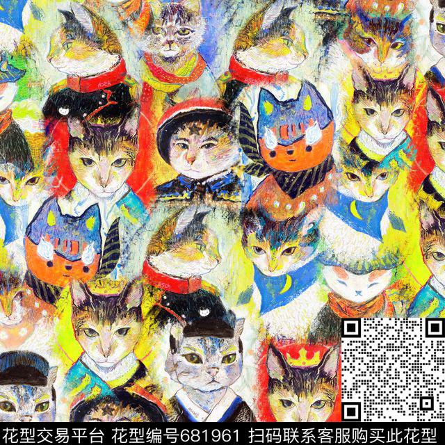 古装猫咪黄.jpg - 681961 - 可爱猫咪卡通 中国风古装猫 - 数码印花花型 － 女装花型设计 － 瓦栏