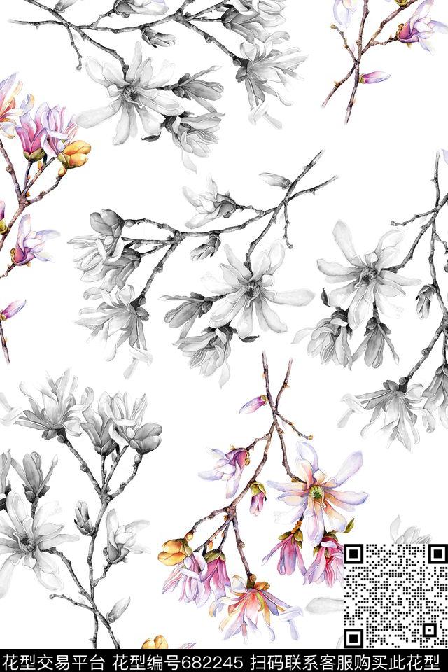 大花玉兰花兰花数码印花花型下载（图片编号: 682245） - 瓦栏（Walan）