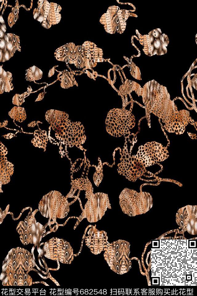 藕断丝连清爽豹纹数码印花花型下载（图片编号: 682548） - 瓦栏（Walan）