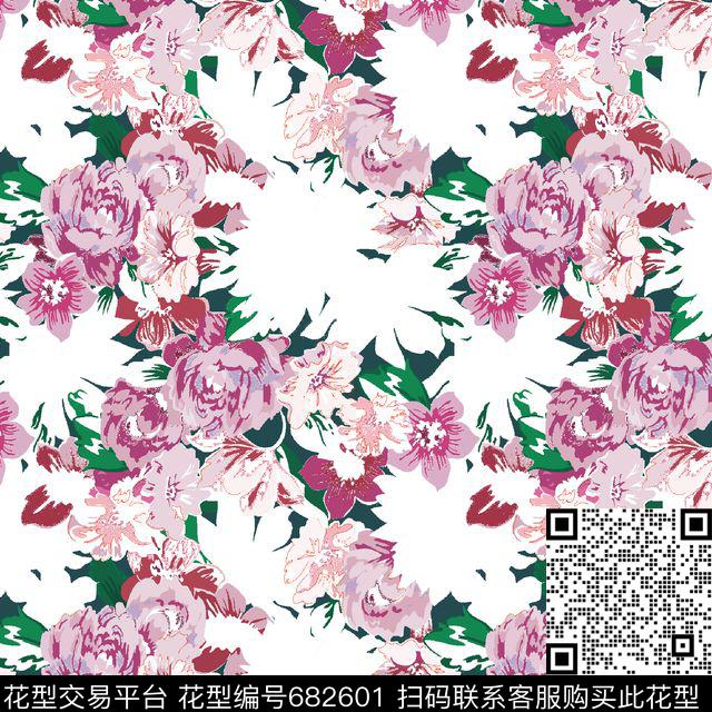 花瓣牡丹花卉数码印花花型下载（图片编号: 682601） - 瓦栏（Walan）