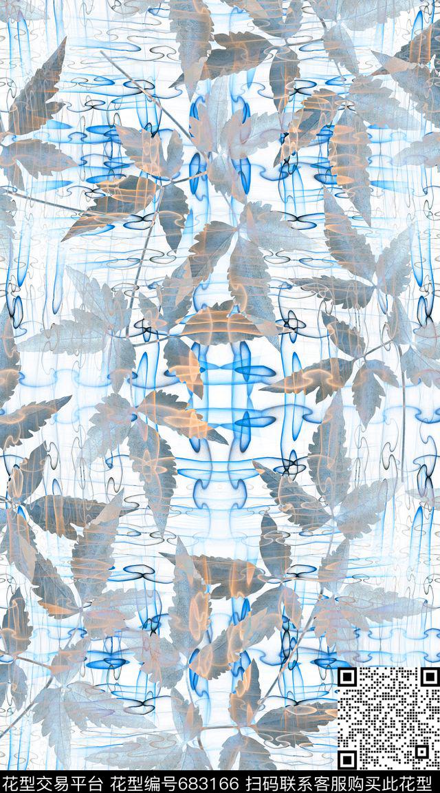 S－172.jpg - 683166 - 抽象 创意 叶子 - 数码印花花型 － 女装花型设计 － 瓦栏