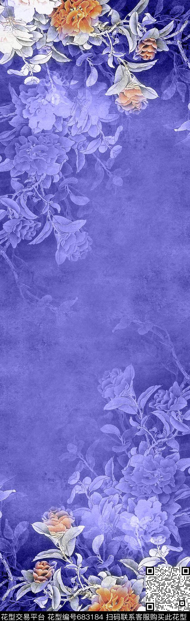 围巾玫瑰牡丹数码印花花型下载（图片编号: 683184） - 瓦栏（Walan）