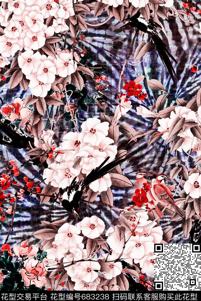 时尚花卉抽象数码印花花型下载（图片编号: 683238） - 瓦栏（Walan）