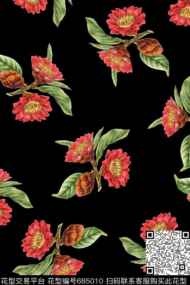手绘数码花卉数码印花花型下载（图片编号: 685010） - 瓦栏（Walan）