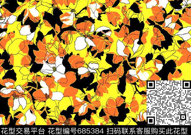 时尚抽象花卉色块 - 685384 - 花卉 时尚泳装 大牌风 - 传统印花花型 － 女装花型设计 － 瓦栏