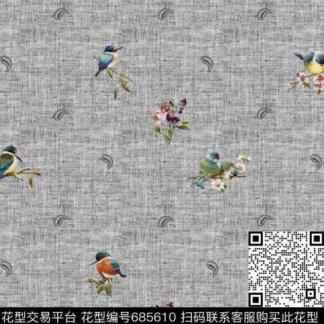 时尚刺绣鸟花型11.jpg - 685610 - 花鸟 绣花 佩斯利 - 数码印花花型 － 男装花型设计 － 瓦栏