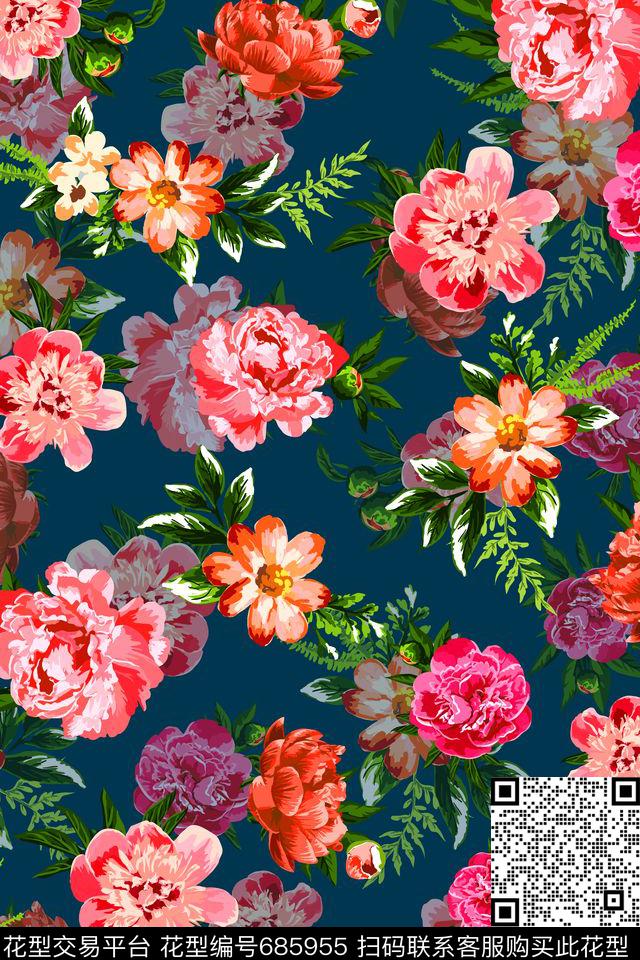 水彩实色花朵08947b.tif - 685955 - 花卉 花朵 纺家 - 传统印花花型 － 女装花型设计 － 瓦栏