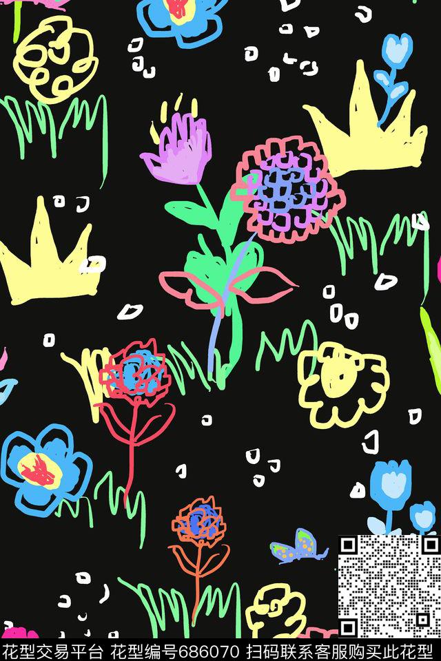 花花世界.jpg - 686070 - 趣味 涂鸦 花卉 - 传统印花花型 － 童装花型设计 － 瓦栏