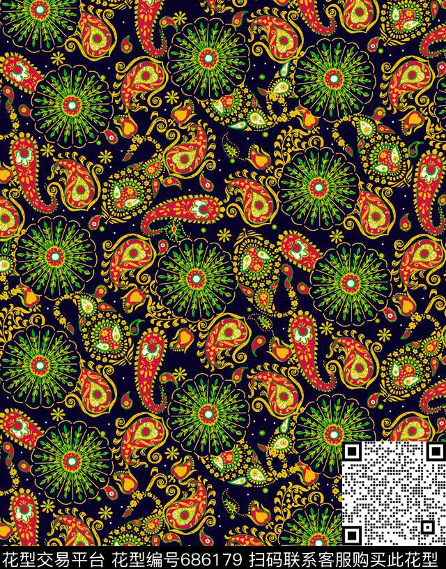 花朵花卉四叶草传统印花花型下载（图片编号: 686179） - 瓦栏（Walan）