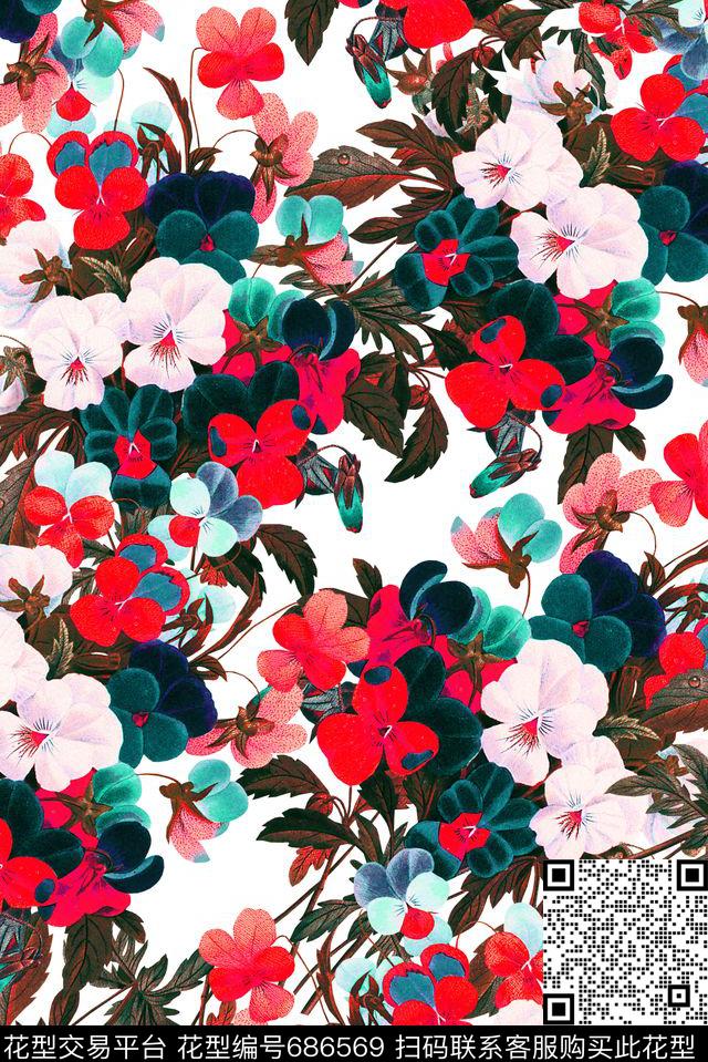 小清新花卉女装数码印花花型下载（图片编号: 686569） - 瓦栏（Walan）