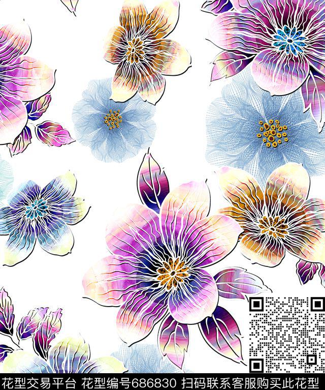 Morning-071116-LSN.tif - 686830 - 花卉 大花 线条花 - 数码印花花型 － 沙发布花型设计 － 瓦栏