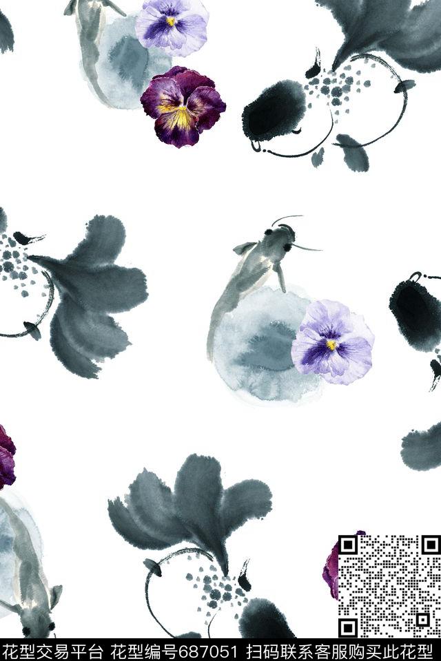 x-0529.jpg - 687051 - 民族风 中国风 水墨 - 数码印花花型 － 女装花型设计 － 瓦栏