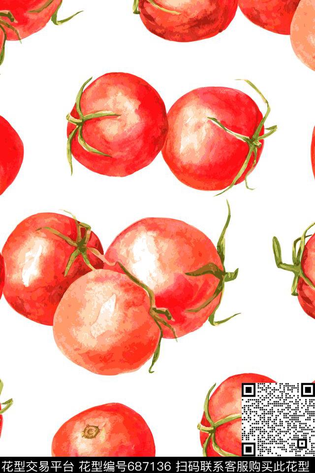 蔬菜趣味水果数码印花花型下载（图片编号: 687136） - 瓦栏（Walan）