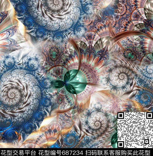 抽象民族风花纹数码印花花型下载（图片编号: 687234） - 瓦栏（Walan）