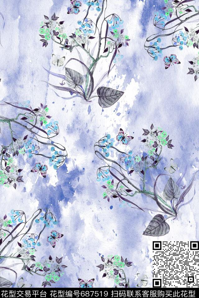 意境花卉花草数码印花花型下载（图片编号: 687519） - 瓦栏（Walan）