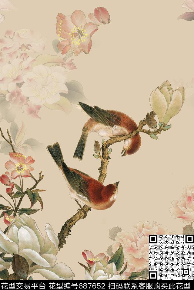 花朵花鸟清新数码印花花型下载（图片编号: 687652） - 瓦栏（Walan）