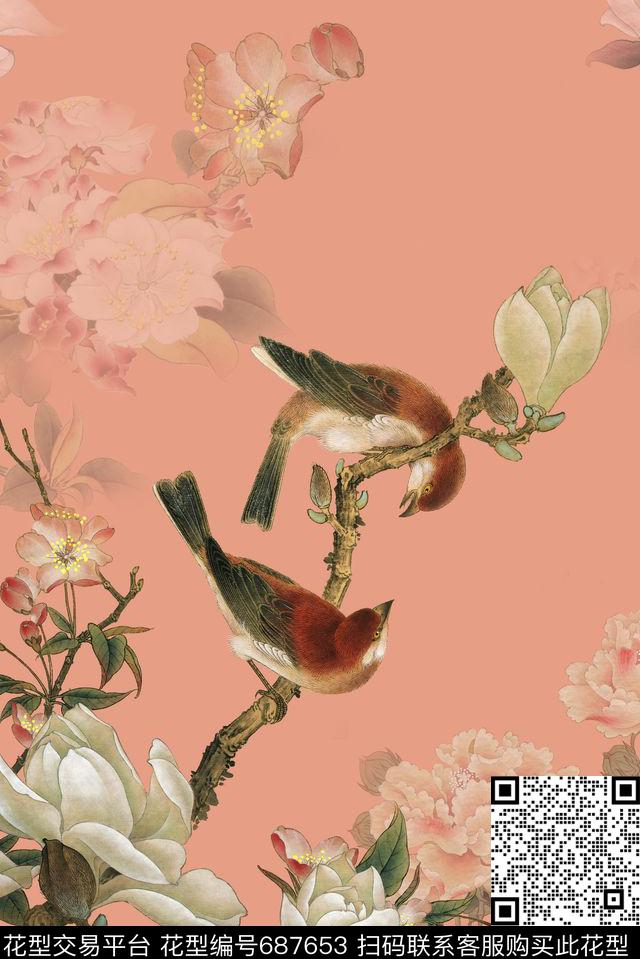 花朵花鸟清新数码印花花型下载（图片编号: 687653） - 瓦栏（Walan）