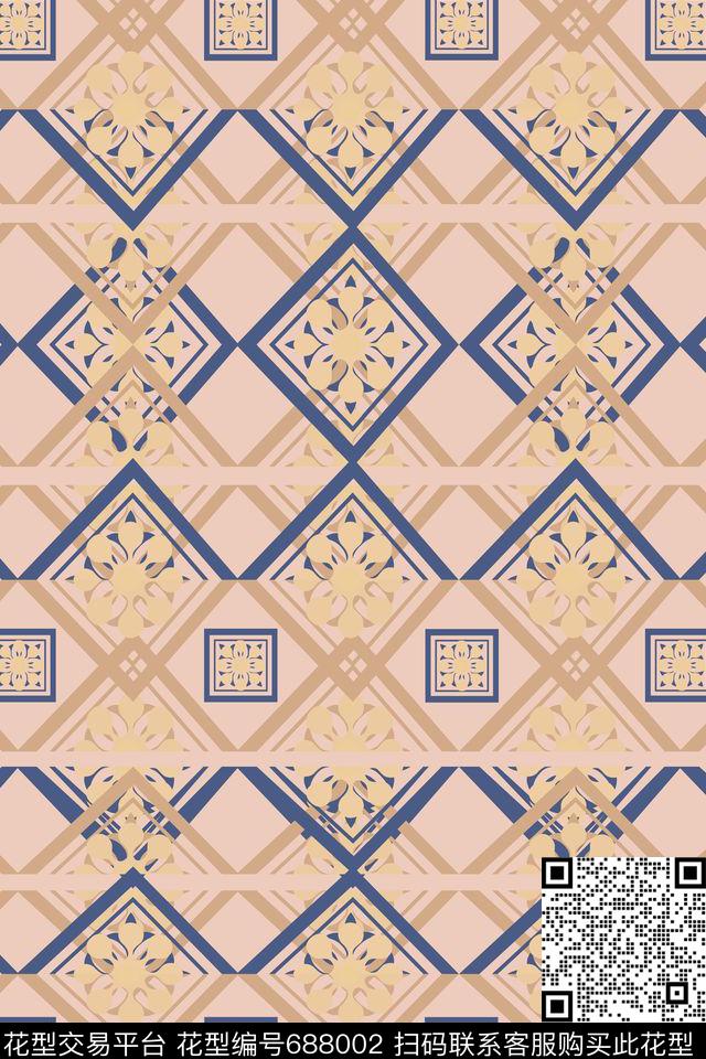 菱形几何纹理传统印花花型下载（图片编号: 688002） - 瓦栏（Walan）