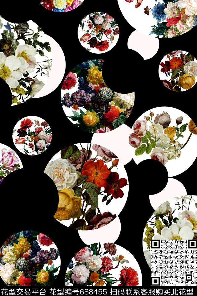 20160811.jpg - 688455 - 花卉组合 油画花卉 黑白 - 数码印花花型 － 女装花型设计 － 瓦栏