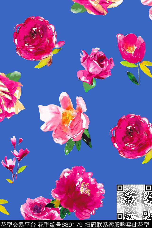 花卉女装复古数码印花花型下载（图片编号: 689179） - 瓦栏（Walan）