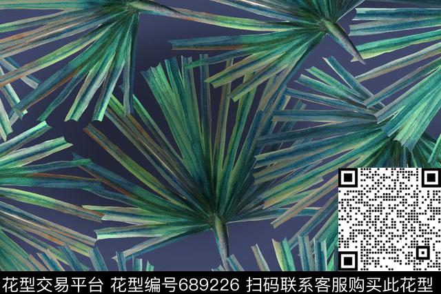 芭蕉叶绿叶阔叶数码印花花型下载（图片编号: 689226） - 瓦栏（Walan）