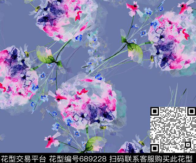 手绘薰衣草水彩数码印花花型下载（图片编号: 689228） - 瓦栏（Walan）