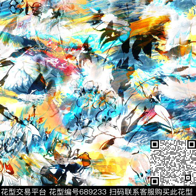 彩色泼墨海洋数码印花花型下载（图片编号: 689233） - 瓦栏（Walan）