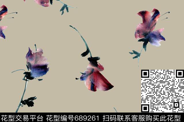 手绘水墨抽象数码印花花型下载（图片编号: 689261） - 瓦栏（Walan）