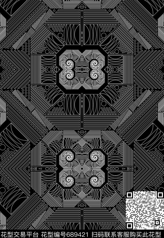 几何图腾数码印花花型下载（图片编号: 689421） - 瓦栏（Walan）
