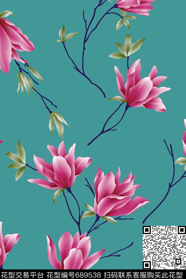 女装花卉复古数码印花花型下载（图片编号: 689538） - 瓦栏（Walan）