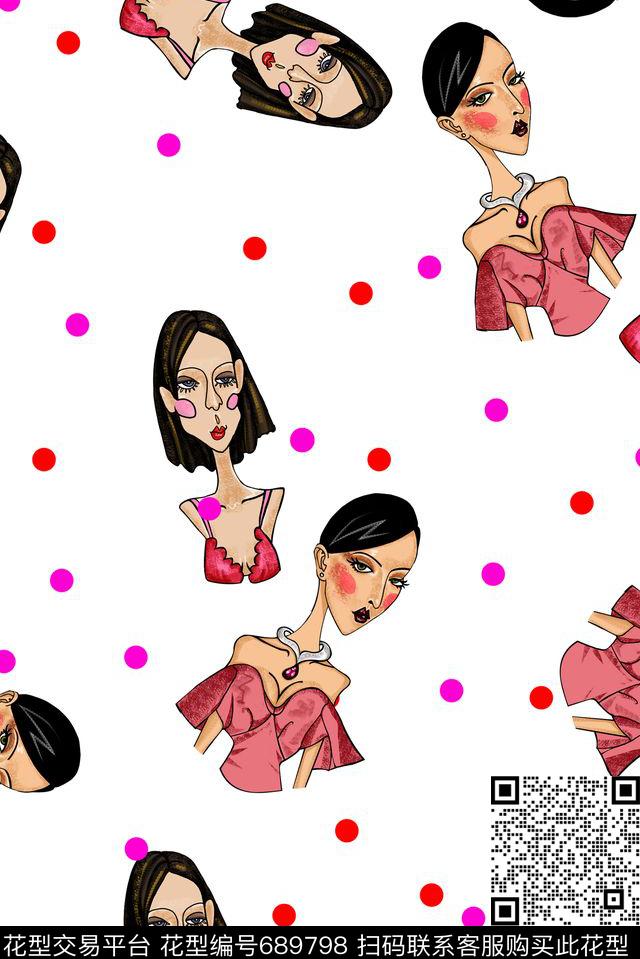 时尚复古趣味原创手绘。流行时尚人物传统印花花型下载（图片编号: 689798） - 瓦栏（Walan）