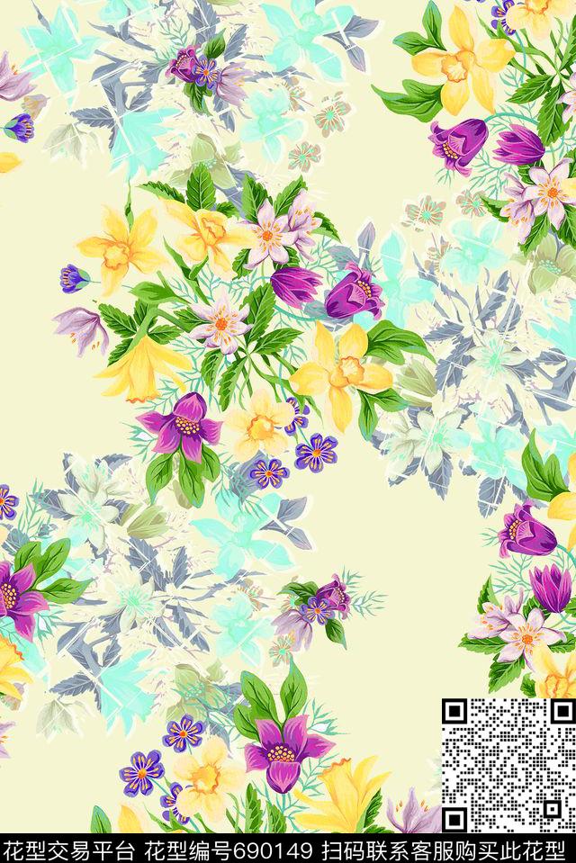 花卉女装春夏数码印花花型下载（图片编号: 690149） - 瓦栏（Walan）