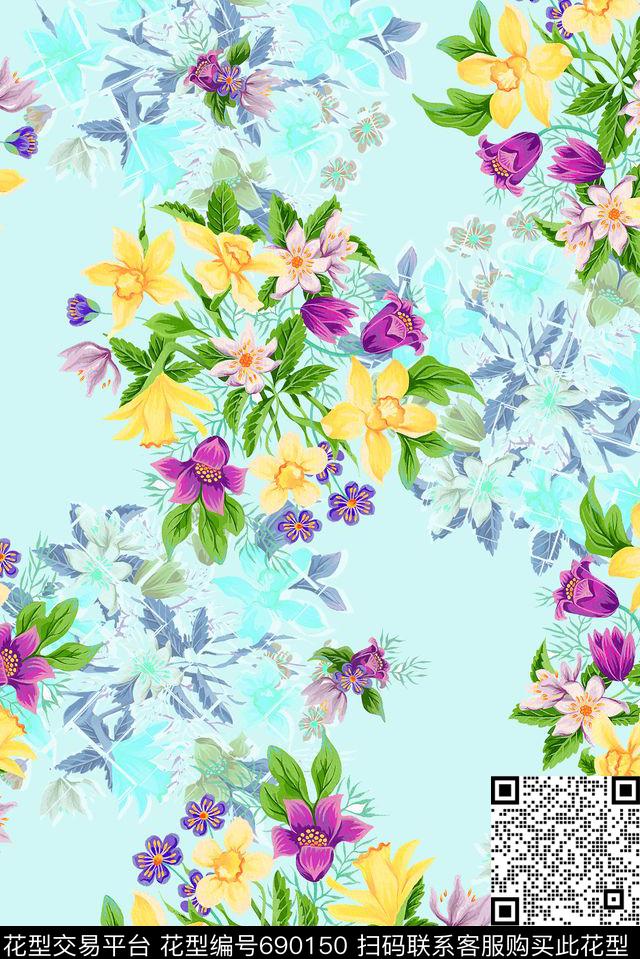 花卉女装春夏数码印花花型下载（图片编号: 690150） - 瓦栏（Walan）