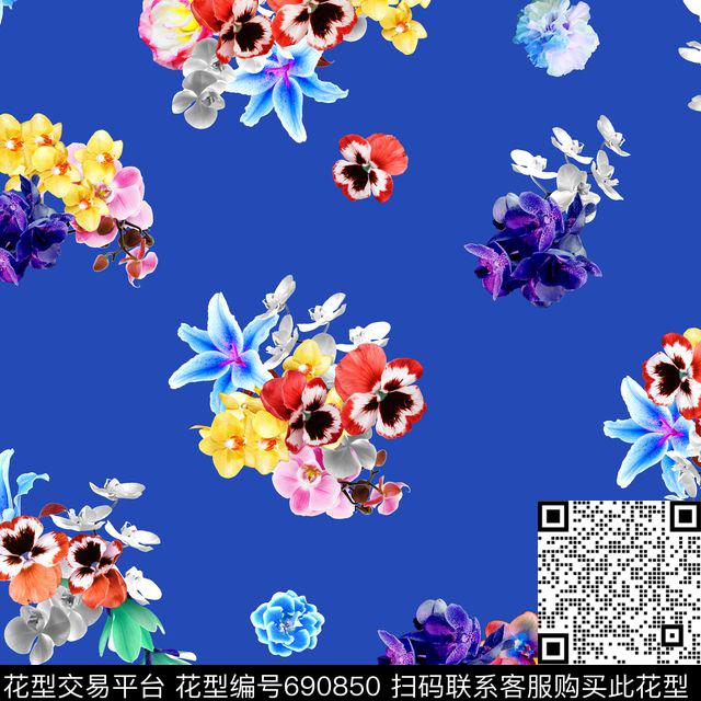 女装花卉复古数码印花花型下载（图片编号: 690850） - 瓦栏（Walan）
