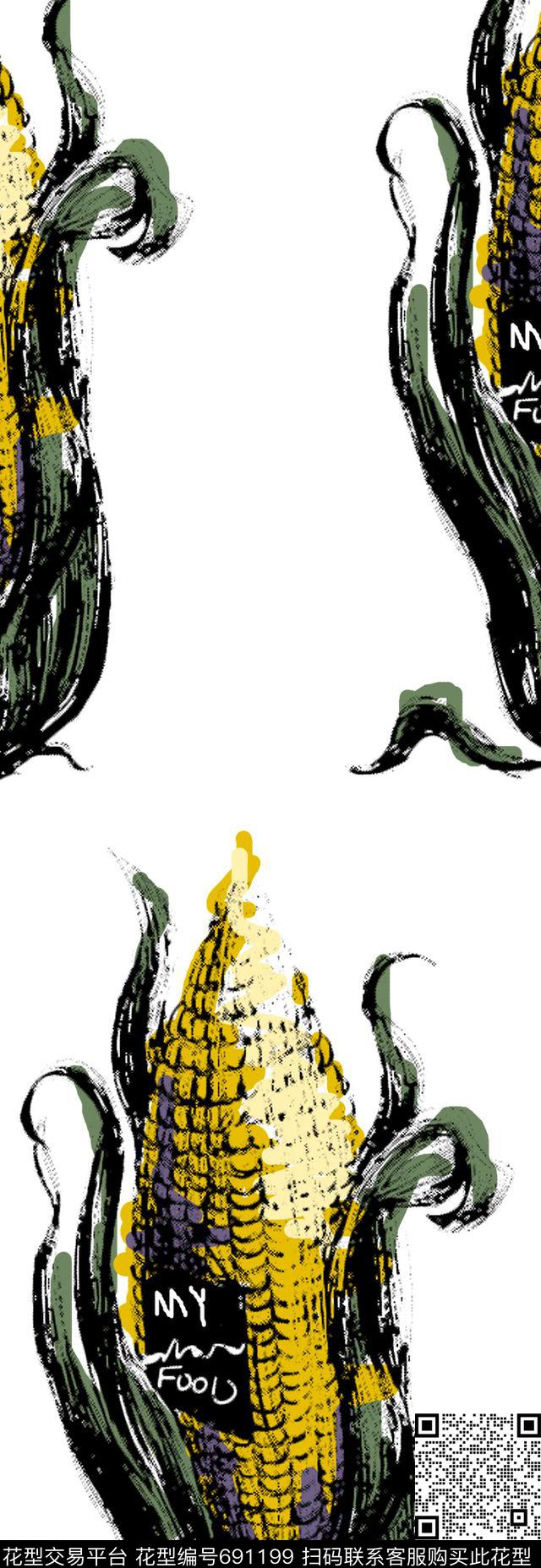 my food.jpg - 691199 - 漫画 植物、玉米、涂鸦 玩具 - 传统印花花型 － 男装花型设计 － 瓦栏