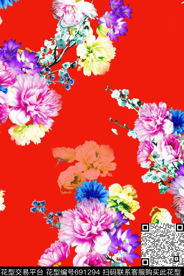 女装花卉纯色底数码印花花型下载（图片编号: 691294） - 瓦栏（Walan）