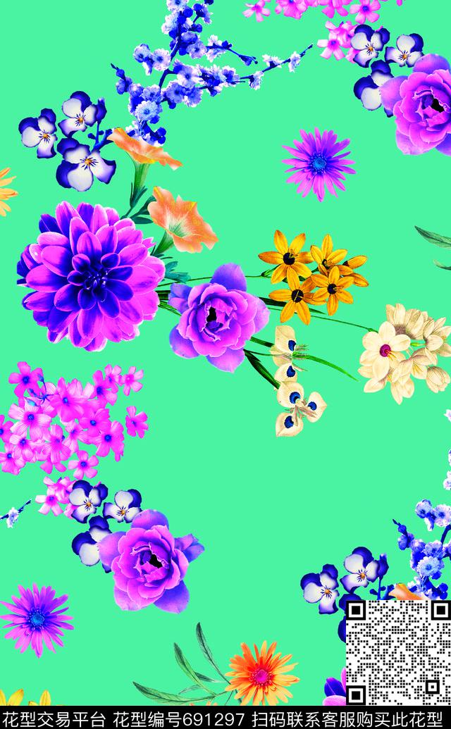 女装花卉纯色底数码印花花型下载（图片编号: 691297） - 瓦栏（Walan）