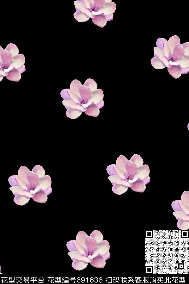 绽放花朵花卉数码印花花型下载（图片编号: 691636） - 瓦栏（Walan）