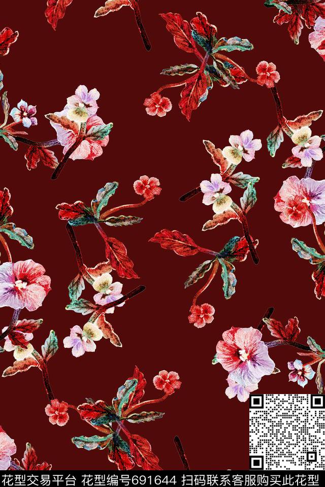 手绘铁锈红肌理数码印花花型下载（图片编号: 691644） - 瓦栏（Walan）