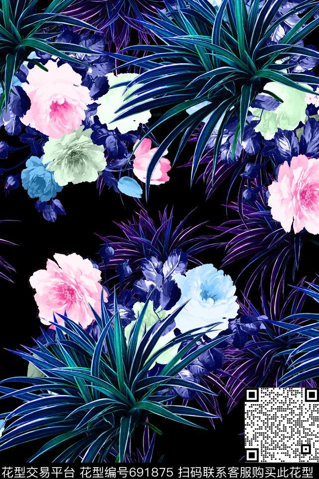 女装花卉纯色底数码印花花型下载（图片编号: 691875） - 瓦栏（Walan）