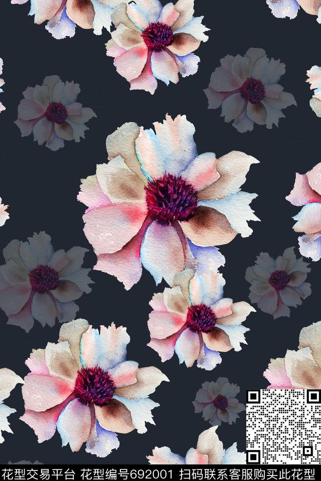 手绘抽象意境数码印花花型下载（图片编号: 692001） - 瓦栏（Walan）
