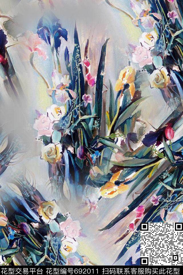 手绘水彩油画数码印花花型下载（图片编号: 692011） - 瓦栏（Walan）