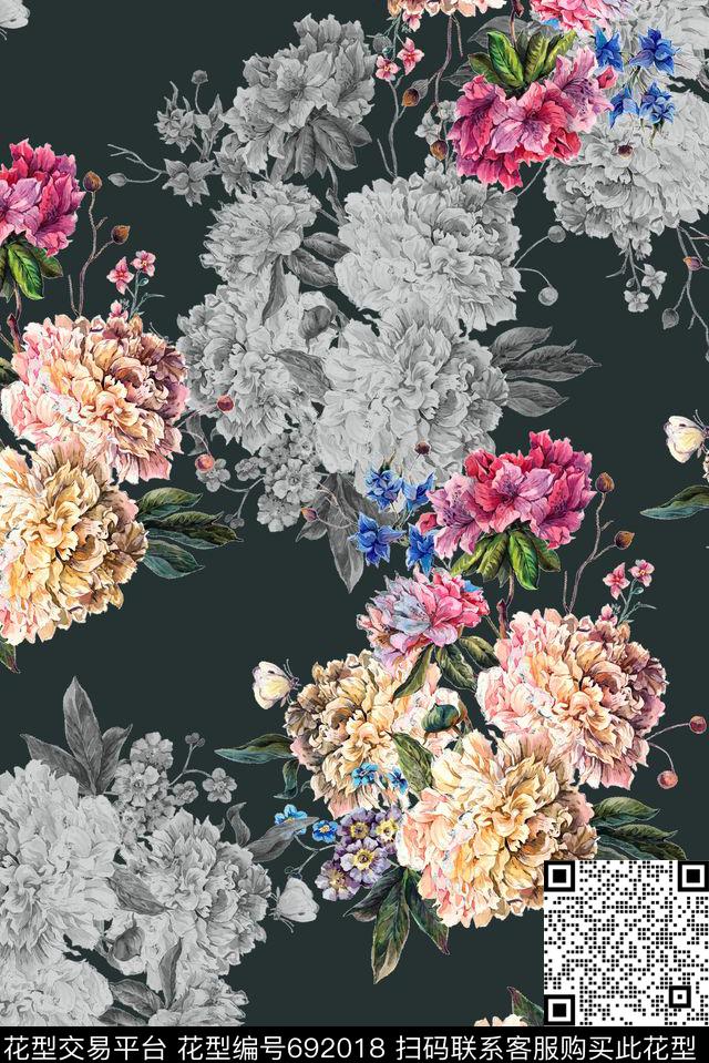 精美手绘牡丹数码印花花型下载（图片编号: 692018） - 瓦栏（Walan）