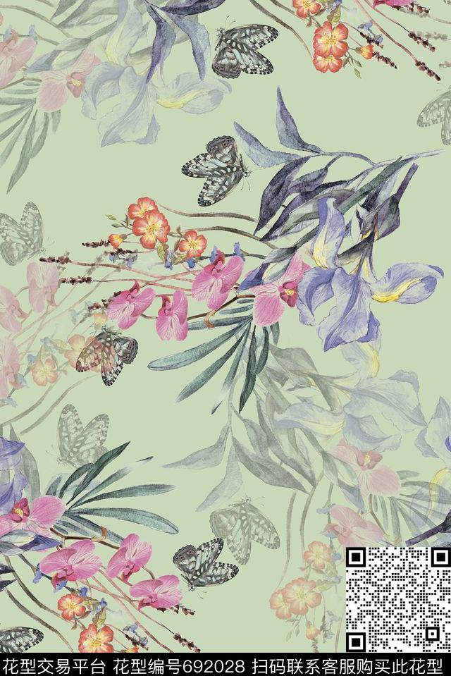 手绘田园花草数码印花花型下载（图片编号: 692028） - 瓦栏（Walan）