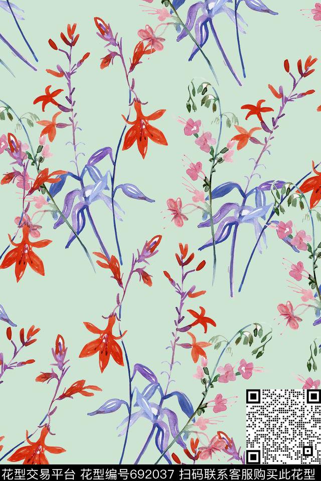 手绘花卉野花数码印花花型下载（图片编号: 692037） - 瓦栏（Walan）