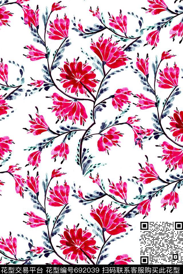 满版花卉数码印花花型下载（图片编号: 692039） - 瓦栏（Walan）