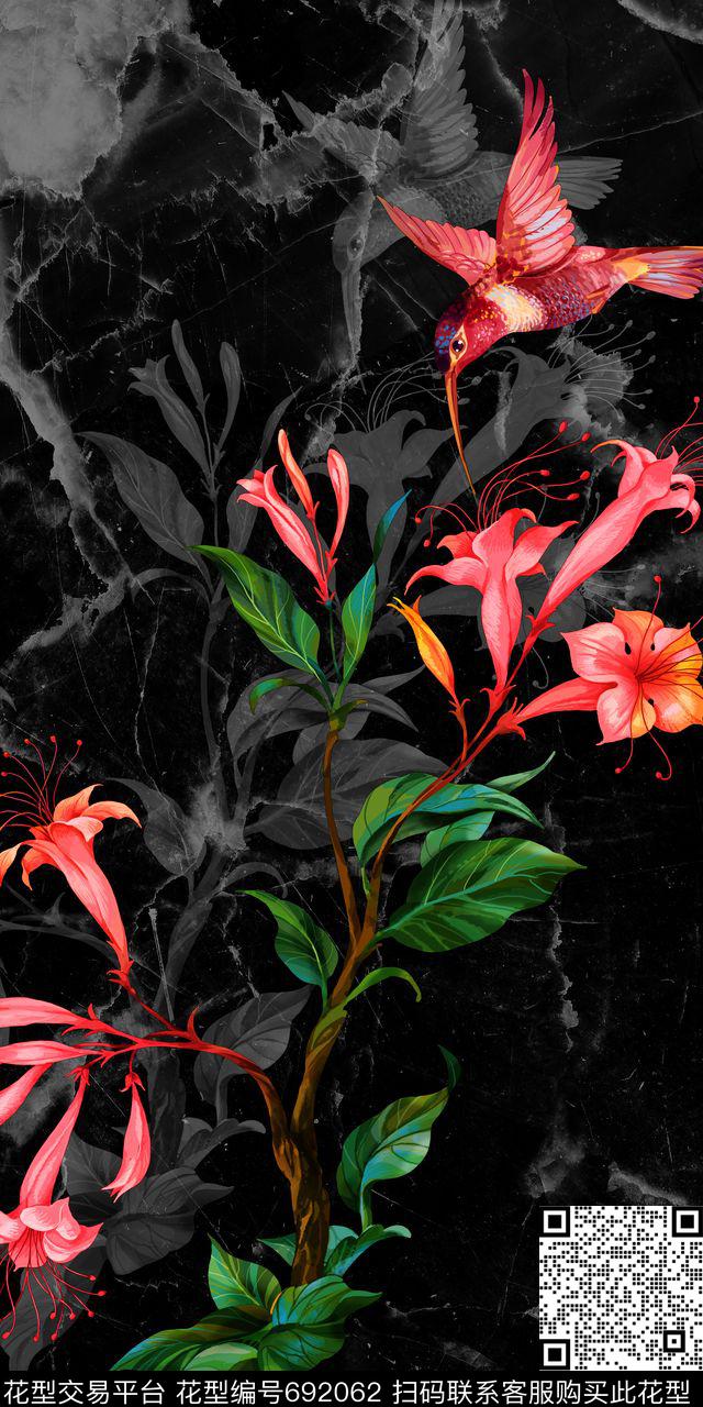 定位花鸟野花数码印花花型下载（图片编号: 692062） - 瓦栏（Walan）