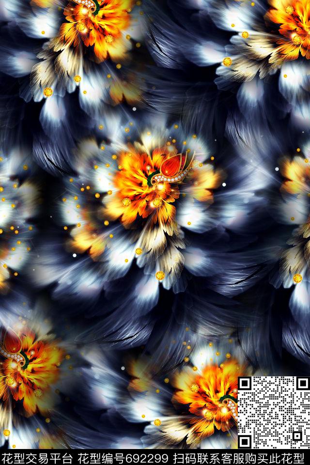手绘抽象女装泳装抽象数码印花花型下载（图片编号: 692299） - 瓦栏（Walan）