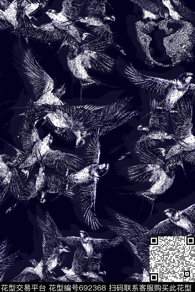 鸟儿商务休闲男装数码印花花型下载（图片编号: 692368） - 瓦栏（Walan）